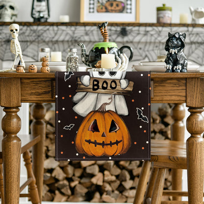 Bulk 2 Pcs Halloween Table Runners Ghost Pumpkin and Cat Design Festive Fall Kitchen Decor for Parties and Home Wholesale