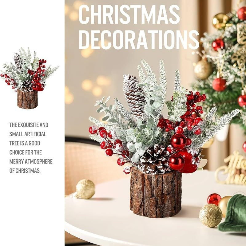 Bulk Small Christmas Tree Tabletop Artificial Mini Christmas Tree with Red Berry Pine Cone Greenery for Home Xmas Decor Wholesale