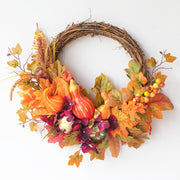 18 Inch Autumn Harvest Pumpkin and Berries Wreath 1 Pc Artificial Thanksgiving Decor