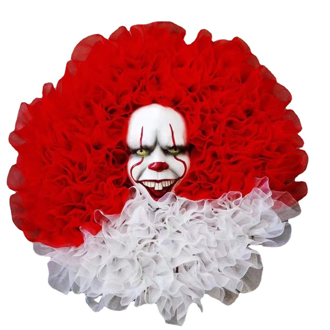 Halloween Scary Clown Wreath 18 Inch Artificial Decorative Door Hanging