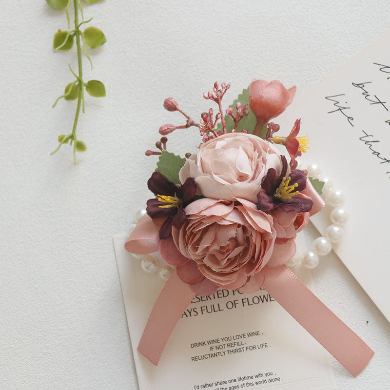 Pink Rose Mum Boutonnieres and Corsages Bulk Set, Artificial Flowers, Multiple Pieces