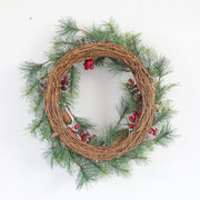 Artificial Christmas Pine Cone Wreath 20 Inch Red Cone Holiday Decor