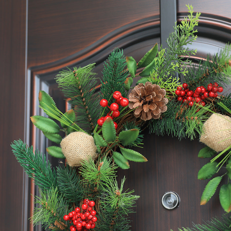 Artificial Christmas Pine Needle and Berry Wreath 16 Inch Holiday Decor