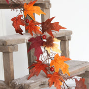 68 Inch Fall Maple Leaf Garland with Sunflower and Pumpkin, Artificial Hanging Vine, Bulk Quantity