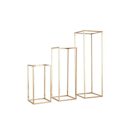 Bulk Gold Geometric Square Aisle Flower Stand for Party Flowers Display Pedestal Stand Wedding and Birthday Decor Wholesale