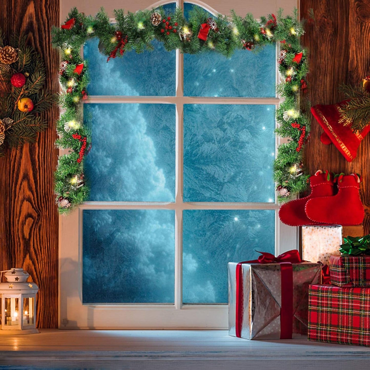 Bulk 71" 106" LED Christmas Garland with Pinecones Red Berries Bows Christmas Balls Candies for Holiday Door Wall Fireplace Decor Wholesale