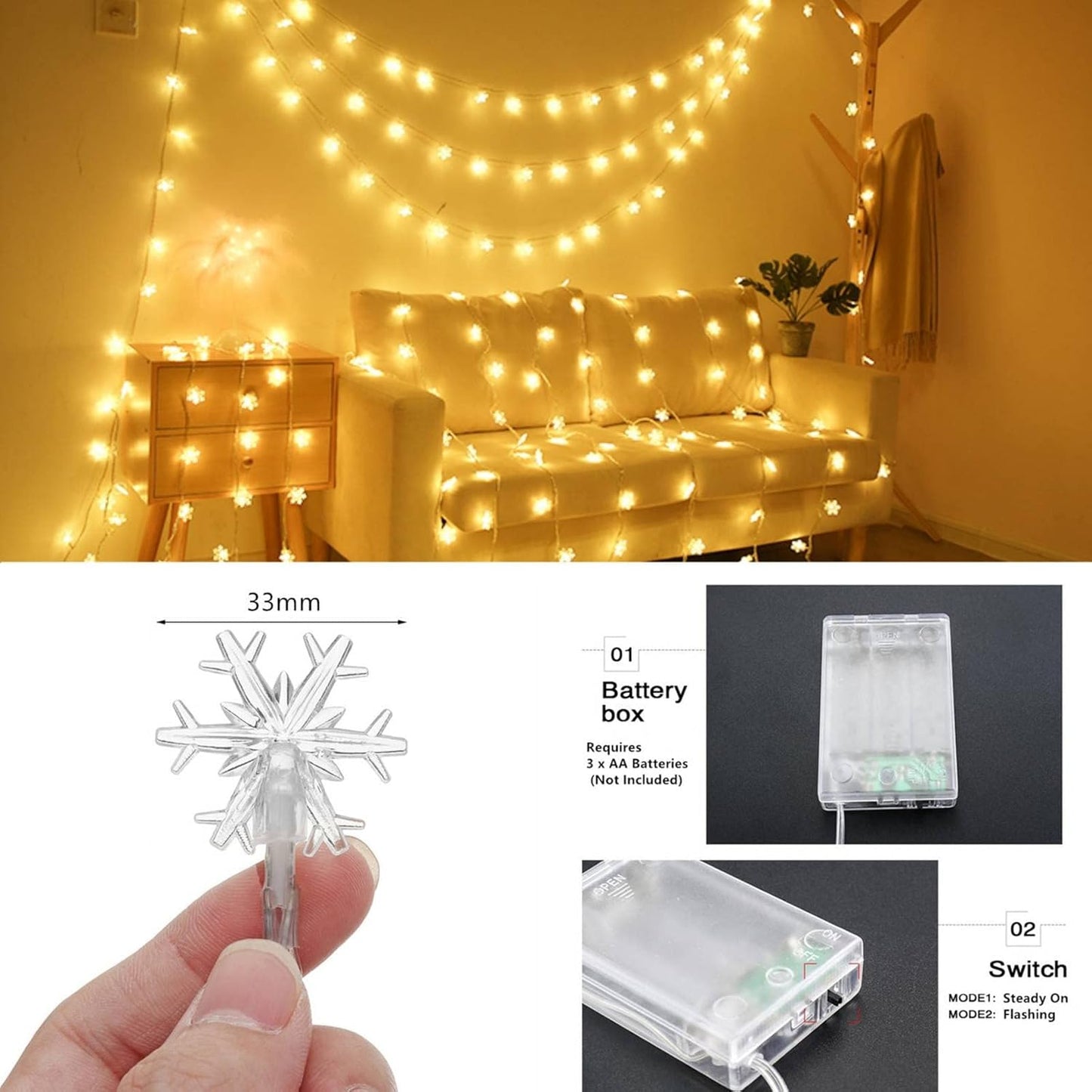 Bulk 20FT 40 LED Snowflake String Lights Battery Operated Fairy Lights for Xmas Tree Bedroom Party Home Indoor Outdoor Decor Wholesale