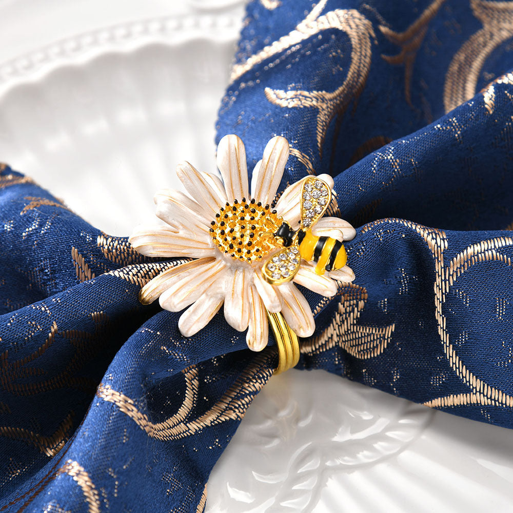 Bulk 6 Pcs Daisy Sunflower Napkin Rings Gold Bee Napkin Ring Holders for Wedding Party and Dining Table Decor Wholesasle