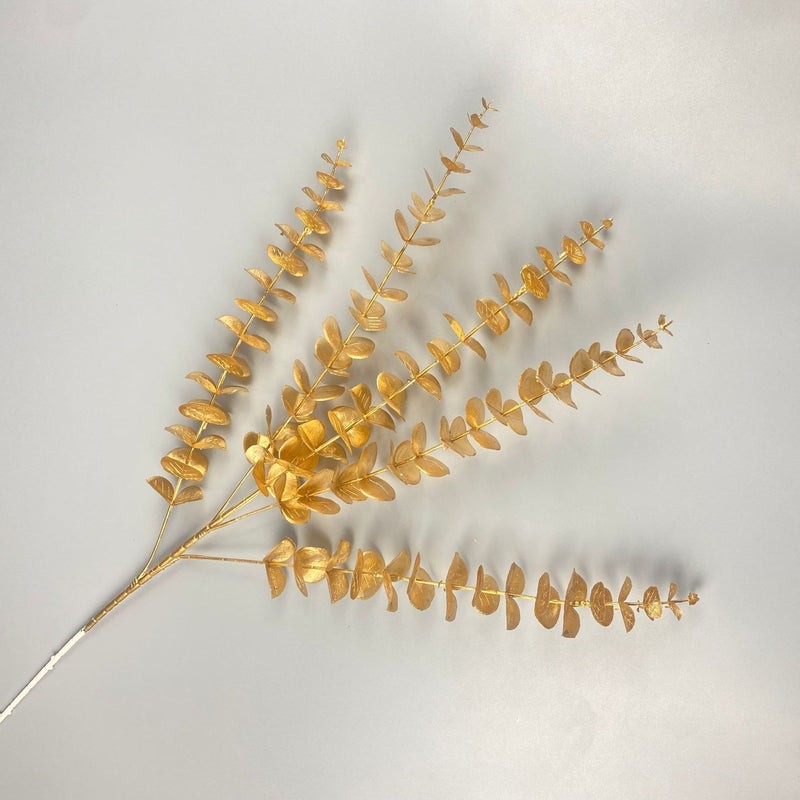 31 Inch 5 Forks Golden Artificial Eucalyptus Stems Bulk Real Touch Flower Arrangement