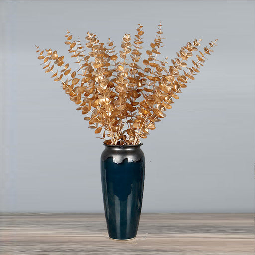 31 Inch 5 Forks Golden Artificial Eucalyptus Stems Bulk Real Touch Flower Arrangement