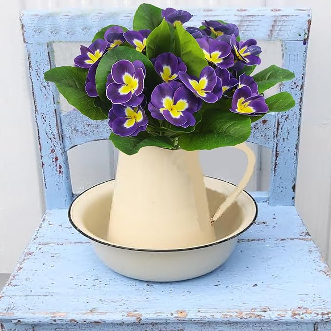 5 Pcs Artificial Pansy Flowers 9.8 Inch UV Resistant Outdoor Silk Plants