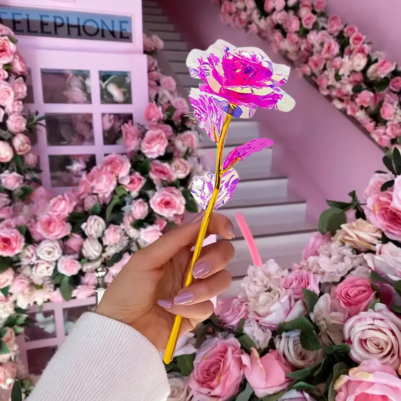 5 Pcs Colorful Luminous Artificial Rose Flowers, 12 Inch Silk Stems for Gifts