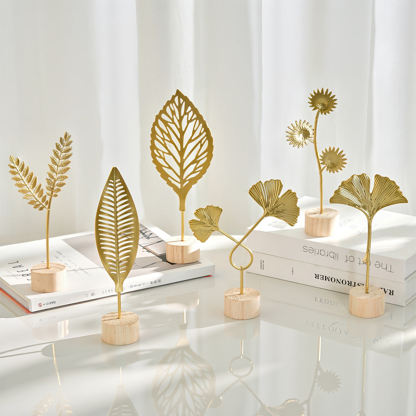 6-Piece Metal Leaf Table Decor Set – Modern Shelf & Desk Accents for Living Room, Entryway & Bar Cabinet