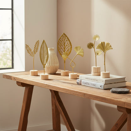 6-Piece Metal Leaf Table Decor Set – Modern Shelf & Desk Accents for Living Room, Entryway & Bar Cabinet