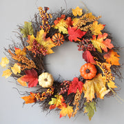 Fall Thanksgiving Wreath 24 Inch Large Maple Berry Pumpkin Fruit Sun Circle Artificial Decor