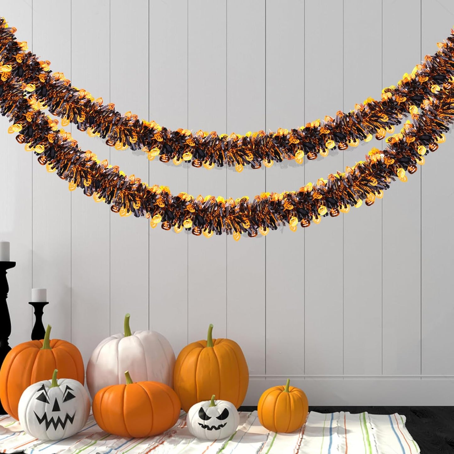 Bulk 5 pcs Halloween Pumpkin and Ghost Garland for Party Decorations 78.7 inches Dense Tinsel Streamer Wholesale