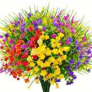 16 Bundles Artificial Outdoor Plastic Flowers UV Resistant Mixed Plants Bulk