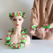4 Pcs Hawaiian Artificial Flower Leis Necklaces Headbands Wristbands for Beach Party