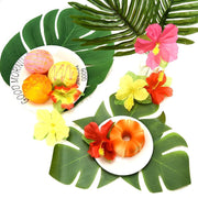 60 Pcs Artificial Tropical Palm Leaves and Hibiscus Flowers Bulk Party Decorations