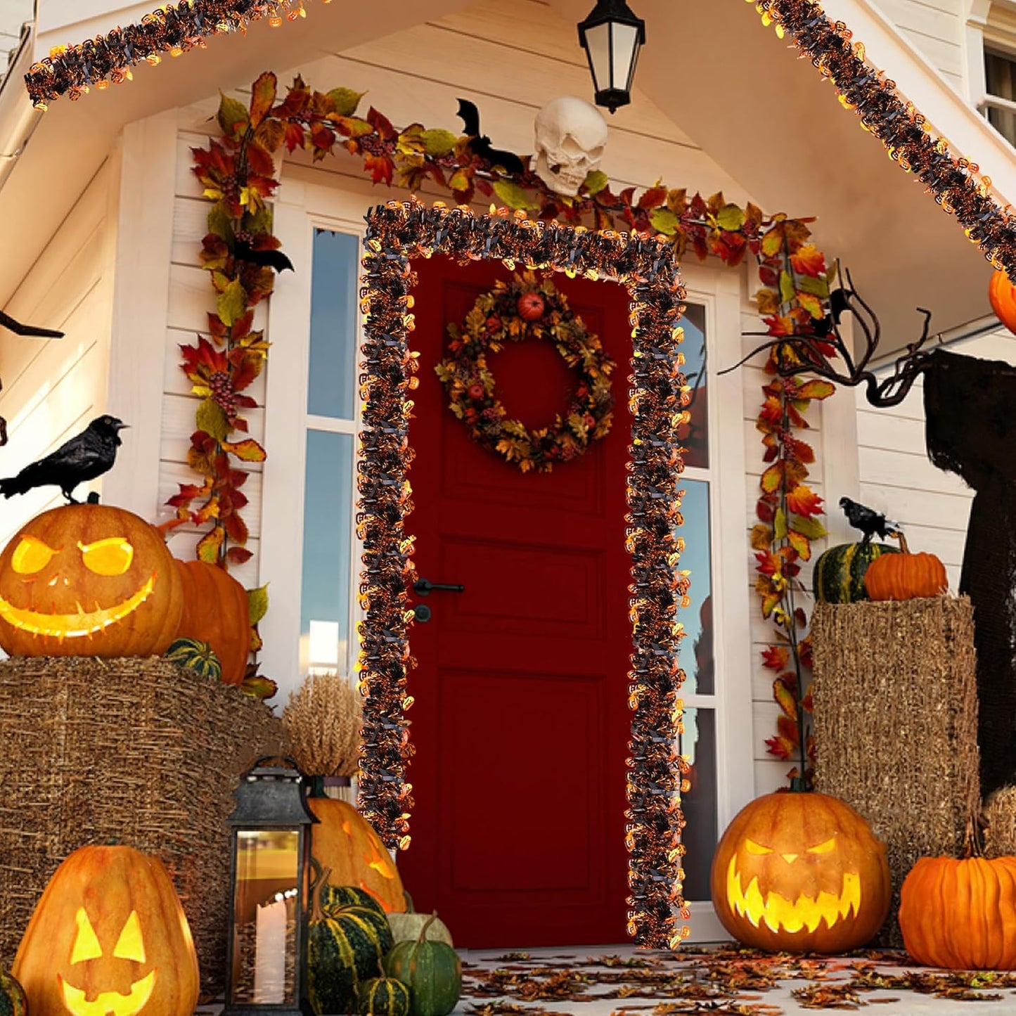 Bulk 5 pcs Halloween Pumpkin and Ghost Garland for Party Decorations 78.7 inches Dense Tinsel Streamer Wholesale