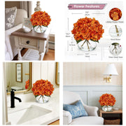 Artificial Hydrangea Flowers Silk 12 Inch Yellowish Orange 1 Vase with Faux Water Table Centerpiece Home Decor