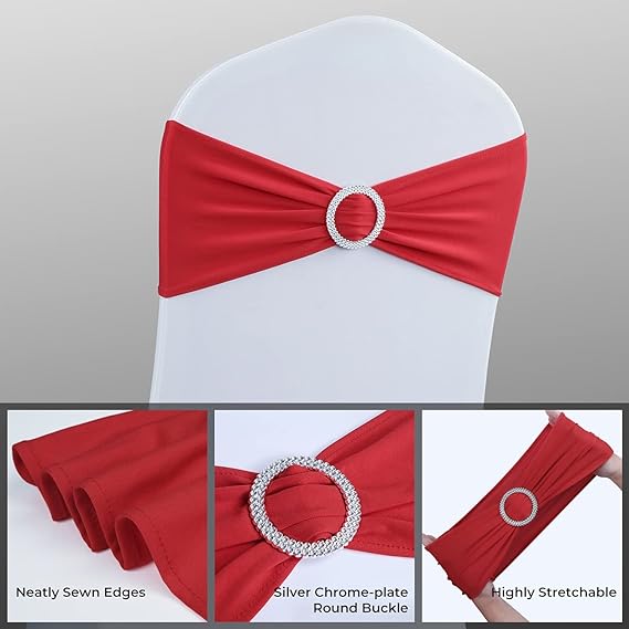 Premium 50Pcs Elastic Chair Sash Bands Heavy Duty Spandex Wedding Banquet Decor Adjustable Sliders Reception Party Table Settings