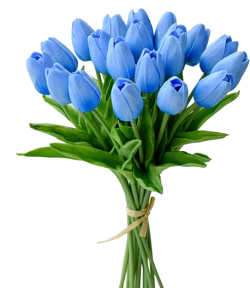 20 Stems Artificial Tulip Flowers 3.5 Inch PU Silk Realistic Lifelike Home Wedding Decor