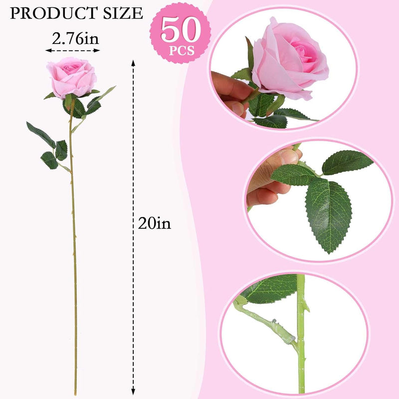50 Pcs Artificial Velvet Silk Roses White 12 Inch Realistic Flowers for Wedding Home Decor