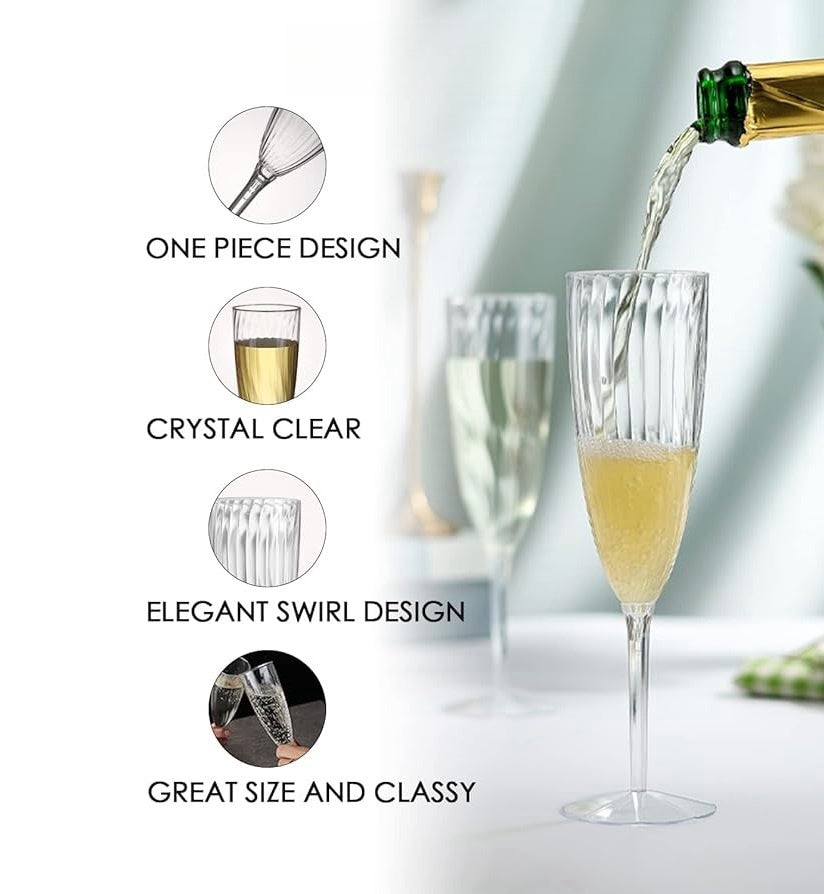 Bulk 8 Pcs Plastic Champagne Flute 6 Oz Clear Wine Glasses Wholesale