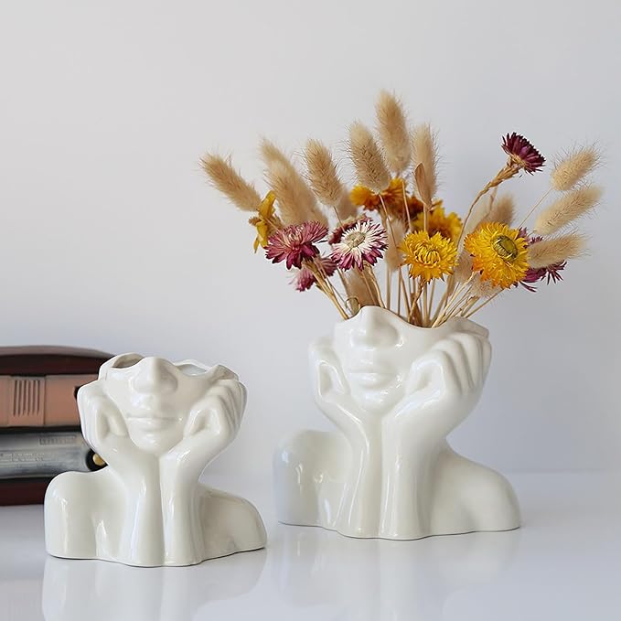 Bulk 1pc Boho Vases Double Hand Face Arm Half Body Portrait Decoration Vase Desktop Decoration for Home Living Room Office Bookshelf Wholesale
