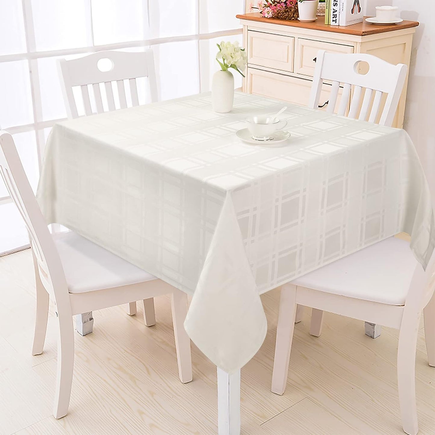 Bulk Solid Plaid Jacquard Spring Tablecloth Wrinkle and Water Resistant, Contemporary Woven Decorative Table Cover for Holiday Events Wholesale