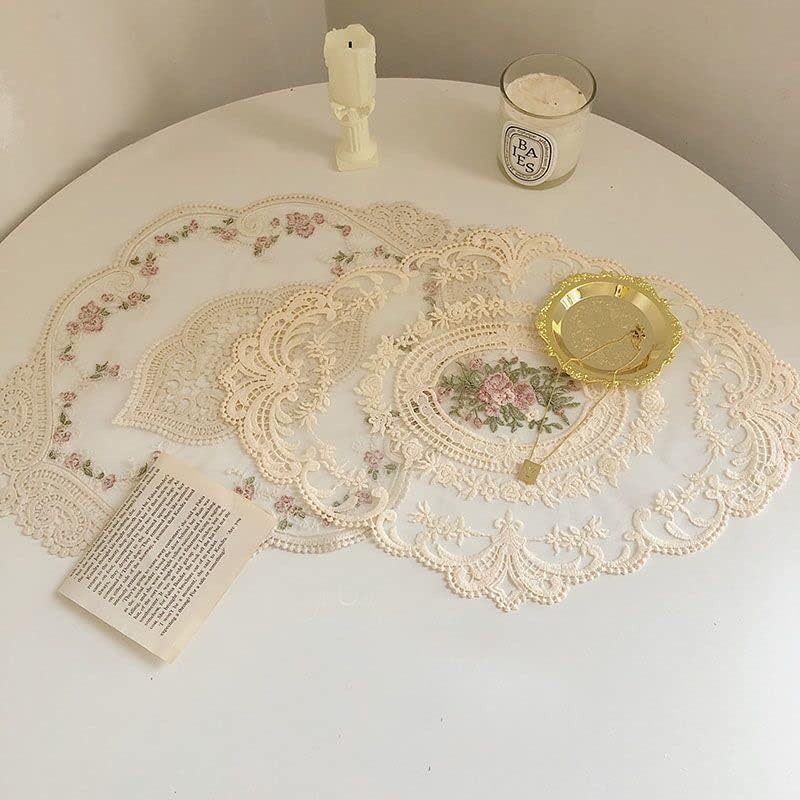 Bulk 2 Pcs Vintage Lace Placemat Set French Crochet Doilies Handmade Embroidered Table Mats 12x16 inch Beige Placemats Coasters Wholesale