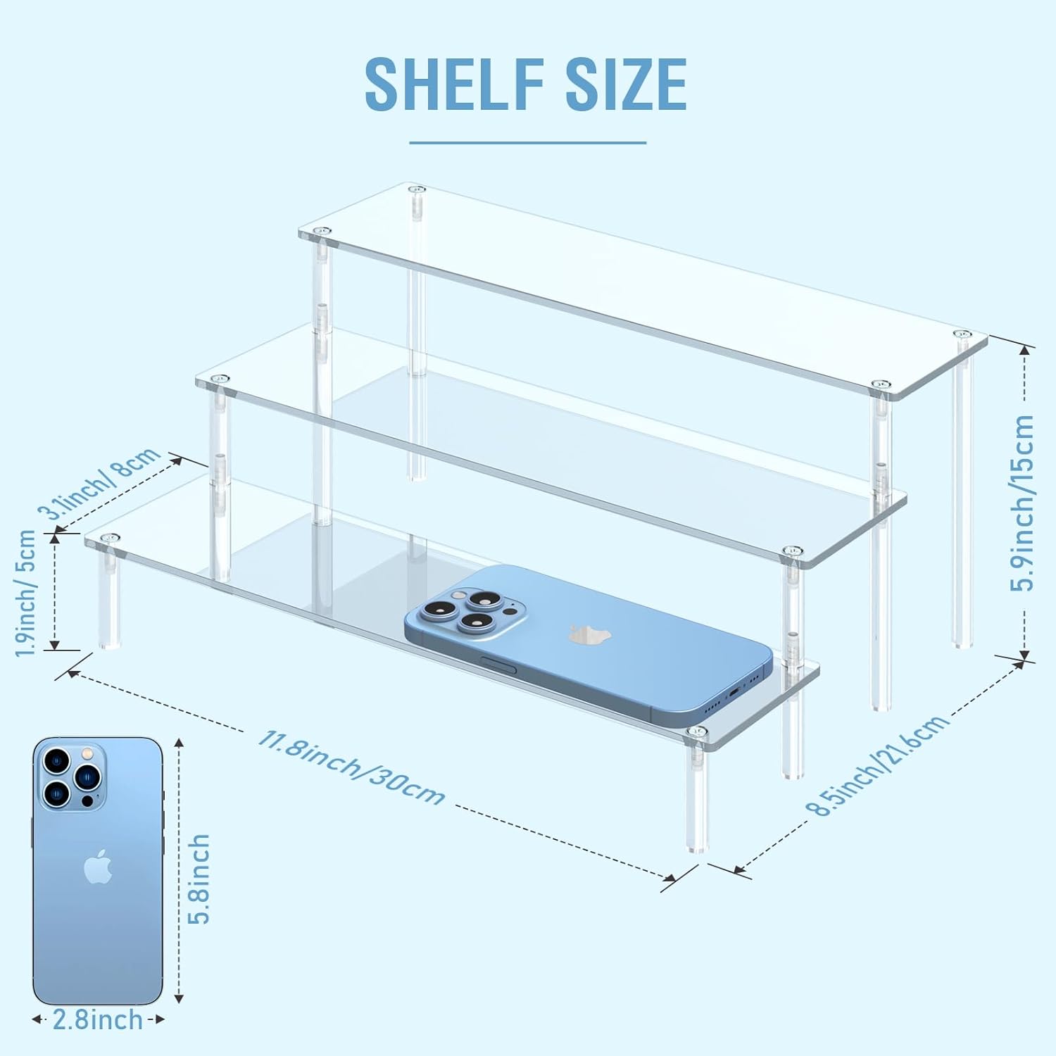 Bulk 3 Tier Acrylic Display Risers Commercial Grade Perfume Organizer & Cupcake Stand 15lbs Capacity Shatterproof Shelves for Figures Desserts Retail Displays Crystal Transparency Wholesale