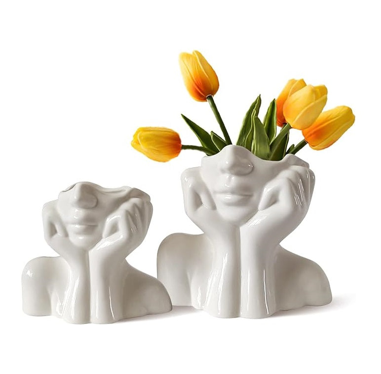 Bulk 1pc Boho Vases Double Hand Face Arm Half Body Portrait Decoration Vase Desktop Decoration for Home Living Room Office Bookshelf Wholesale