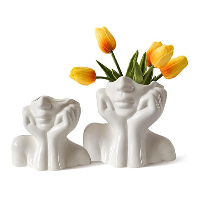 Bulk 1pc Boho Vases Double Hand Face Arm Half Body Portrait Decoration Vase Desktop Decoration for Home Living Room Office Bookshelf Wholesale
