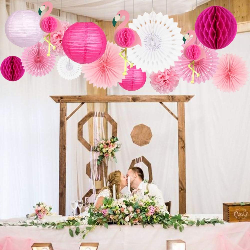 Bulk Hawaiian Luau Party Supplies Pink Flamingo Decor Pom Poms Flowers Fans Lanterns Wholesale