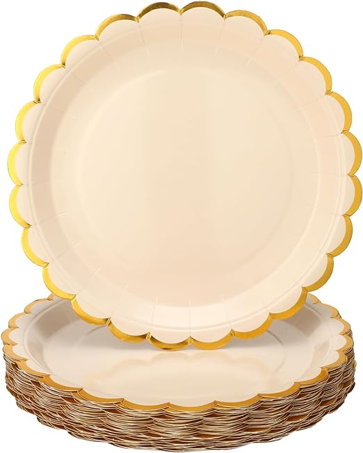Bulk 8 Pcs Disposable Scalloped Paper Plates with Gold Foil Decorative Paper Plates for Cake Dessert Party Supplies Wholesale