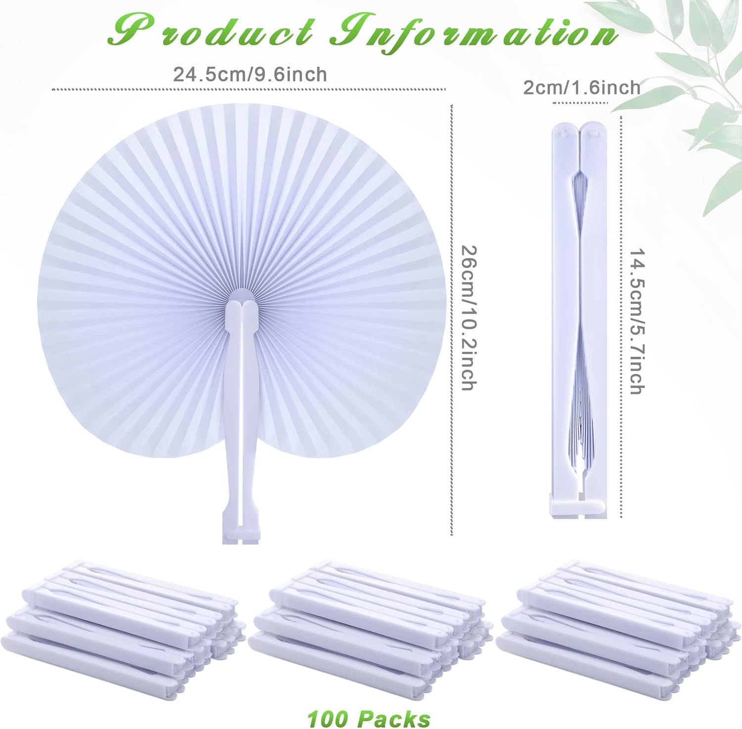 Bulk 100 Pcs White Paper Fans Round Folding Wedding Fans with Plastic Handle for Guests Birthday Party Favors for Men and Women Wholesale