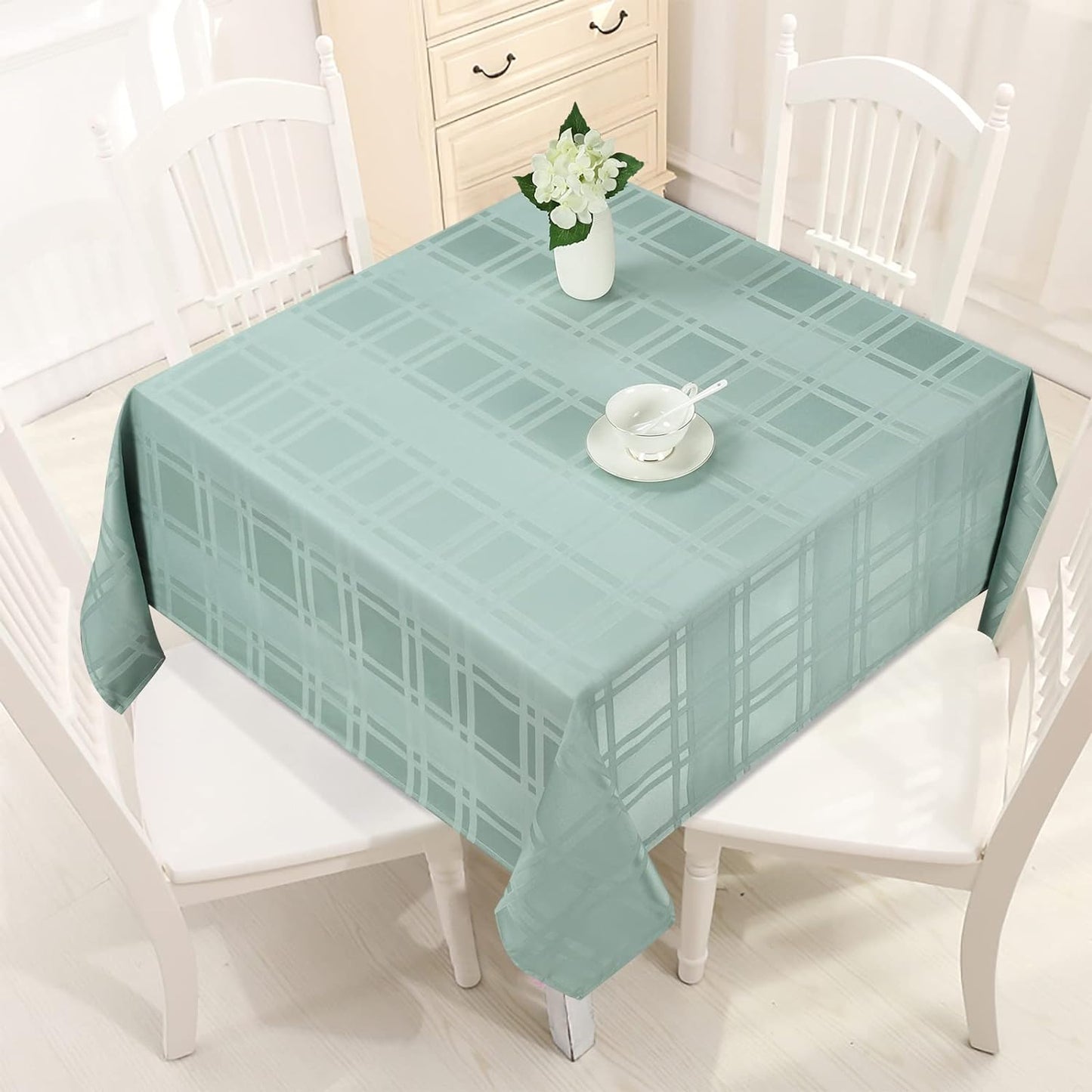 Bulk Solid Plaid Jacquard Spring Tablecloth Wrinkle and Water Resistant, Contemporary Woven Decorative Table Cover for Holiday Events Wholesale