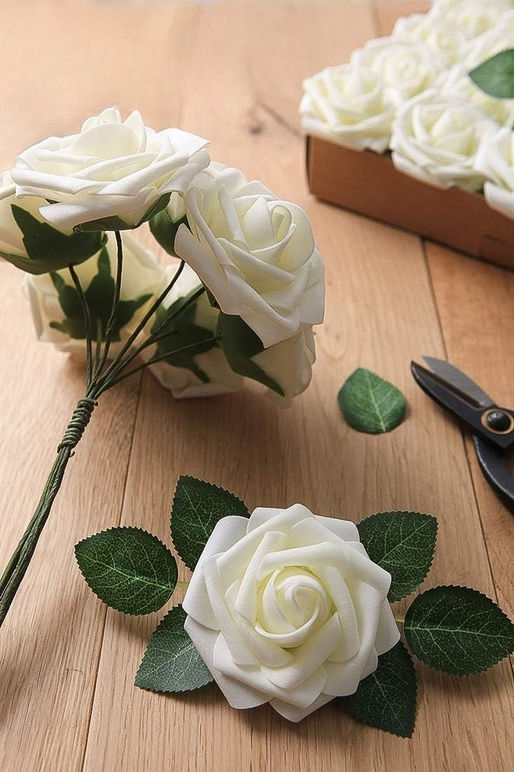 Bulk 25Pcs Ivory Roses 2025 Real Touch Foam Flowers for DIY Wedding Bouquets Bridal Shower Centerpieces Boho Party Decor Wholesale