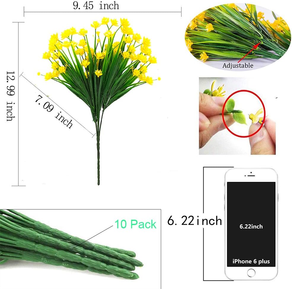 Premium UV Resistant Artificial Flowers 10 Bundles Fake Plants for Outdoor Porch Patio Garden Hanging Planter Decor