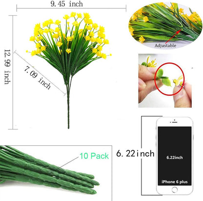 Premium UV Resistant Artificial Flowers 10 Bundles Fake Plants for Outdoor Porch Patio Garden Hanging Planter Decor