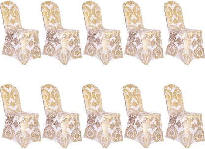 Bulk Golden Flower Print Brown Chair Cover Removable Washable Elastic Stretch Suitable for Banquets Weddings and Home Decor Wholesale