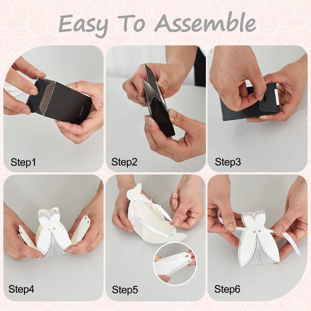 Bulk 50 Pcs Bride & Groom Wedding Party Favor Boxes Set Elegant Dress & Tuxedo Themed Candy Gift Boxes for Bridal Showers Receptions Party Decor Wholesale