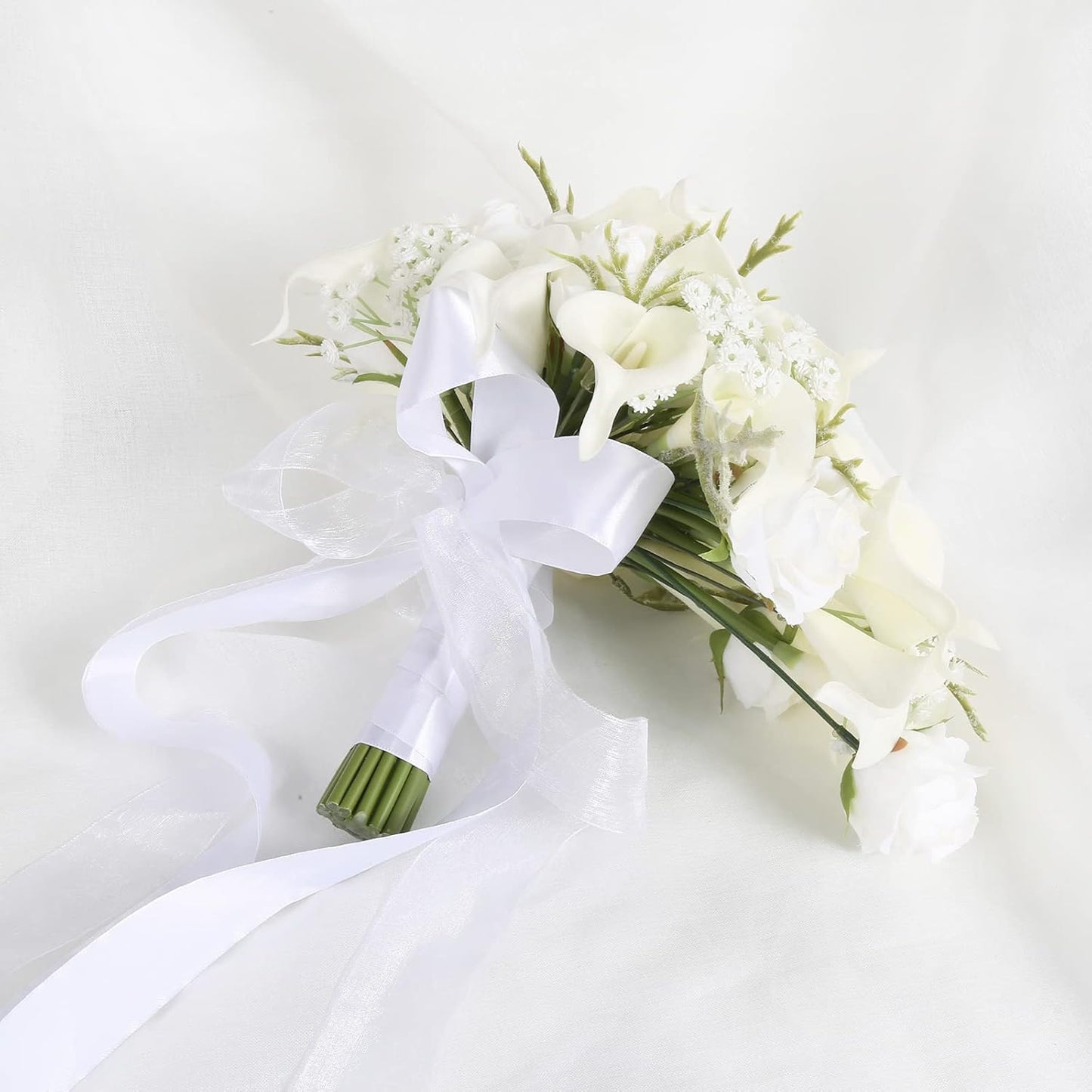 Bulk 2 Pcs Calla Lily Bridal Bouquet Silk Reinforced Stems Shatterproof Petals for Cathedral Weddings Centerpieces Anniversary Wholesale