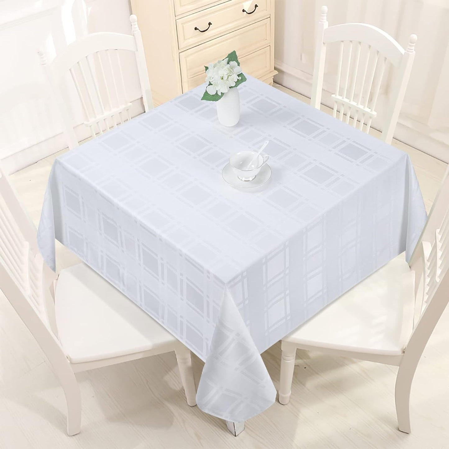 Bulk Solid Plaid Jacquard Spring Tablecloth Wrinkle and Water Resistant, Contemporary Woven Decorative Table Cover for Holiday Events Wholesale