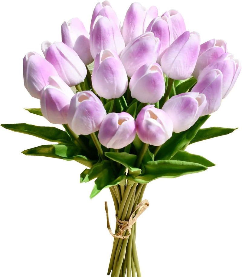 20 Stems Artificial Tulip Flowers 3.5 Inch PU Silk Realistic Lifelike Home Wedding Decor