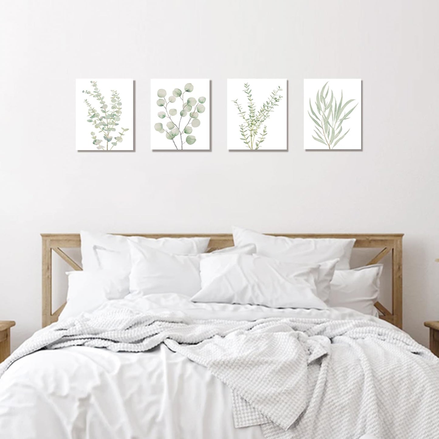 Bulk 4 Pcs Botanical Plant Canvas Wall Art Framed Boho Decor for Bathroom Bedroom Sage Green Eucalyptus Prints for Office Wholesale