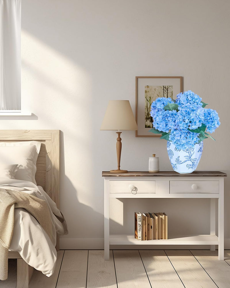 6 Pcs Silk Hydrangea Bouquets Blue 12 Inch Artificial Flowers for Wedding Home Decor