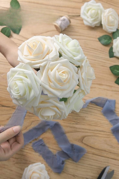 Bulk 25Pcs Ivory Roses 2025 Real Touch Foam Flowers for DIY Wedding Bouquets Bridal Shower Centerpieces Boho Party Decor Wholesale